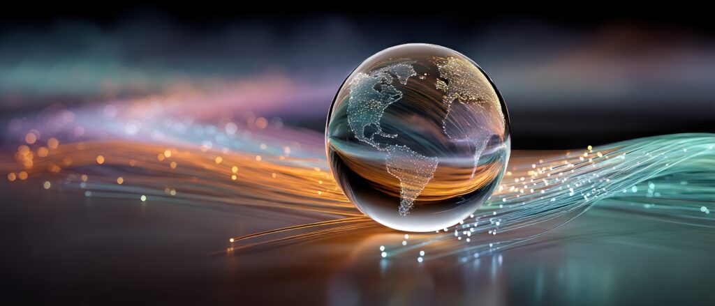 Weltkugel mit Glasfasern, die als Vernetzung dargestellt werden